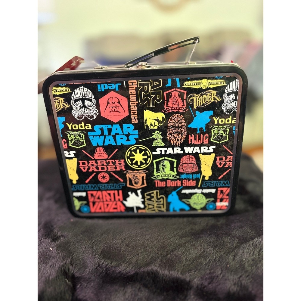 Star Wars Thermos Tin Lunch Box Darth Vader Yoda Chewbacca Metal Tote New w/ Tag